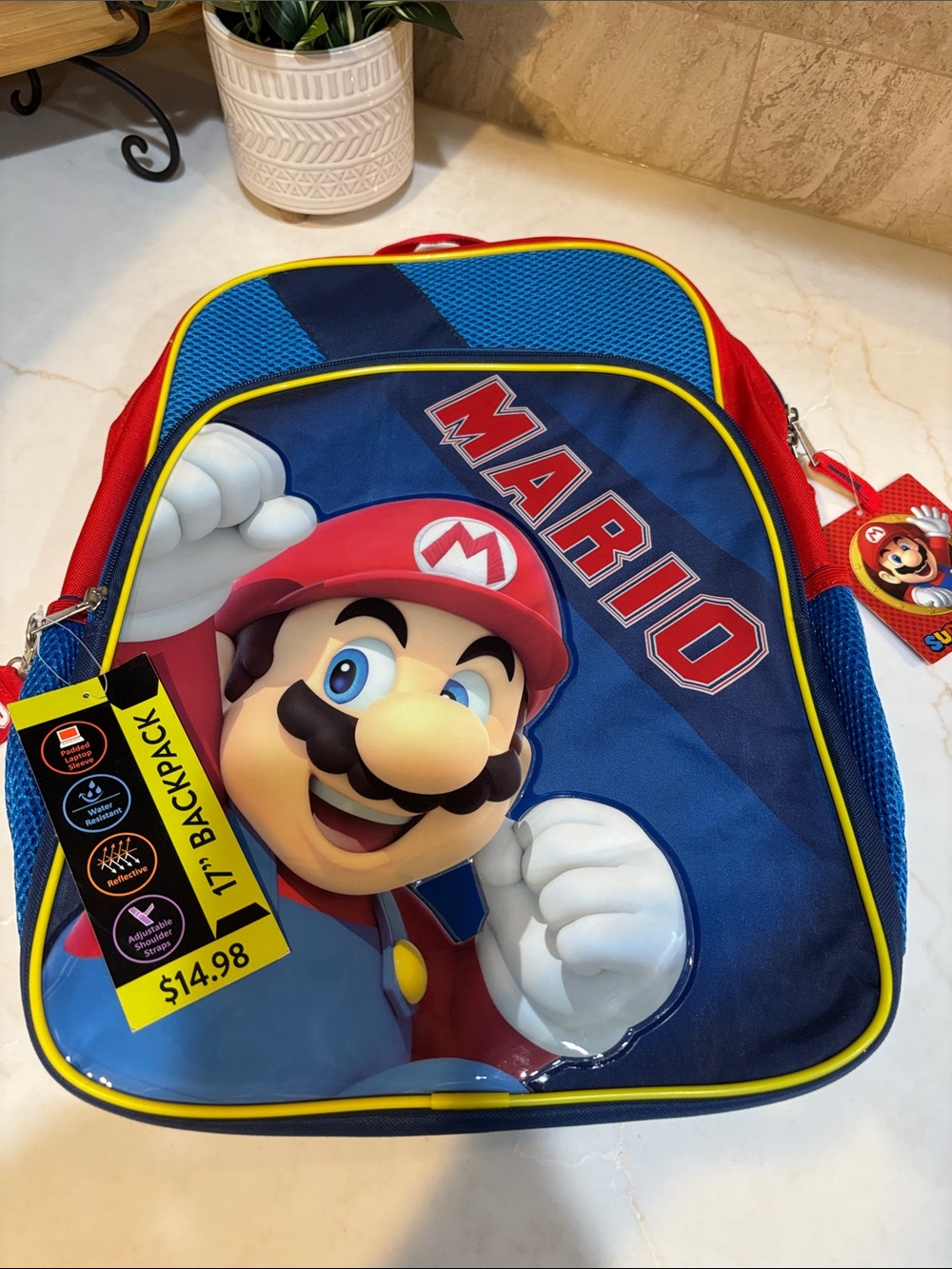 Nintendo Mario 17” Kids Backpack - Blue, Red & Yellow
